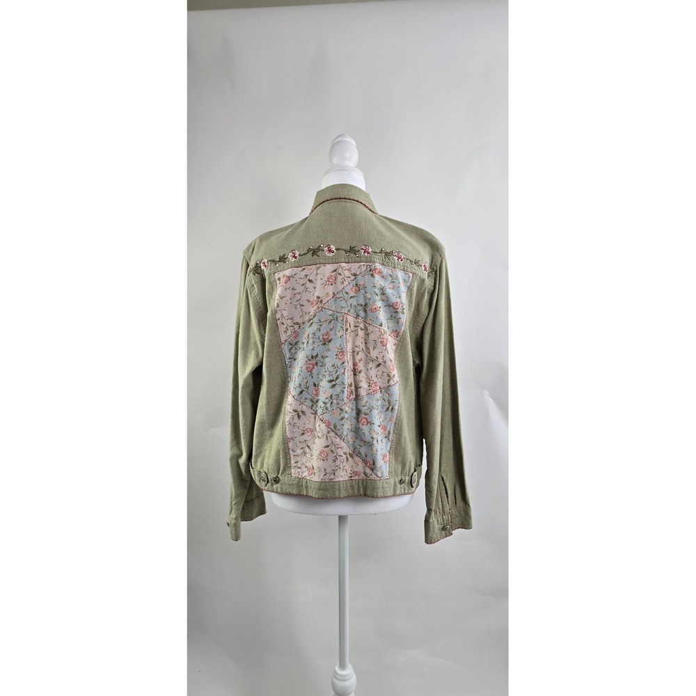 Tantrums Sage Green Floral Patchwork Embroidered Cotton Jacket